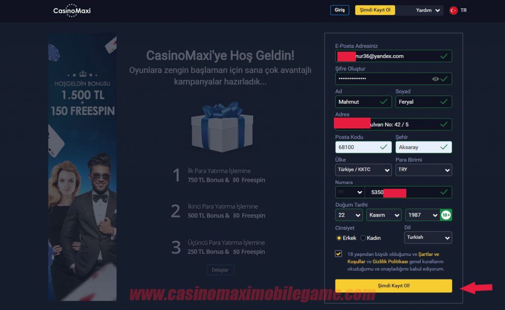 CasinoMaxi Kayıt Formu